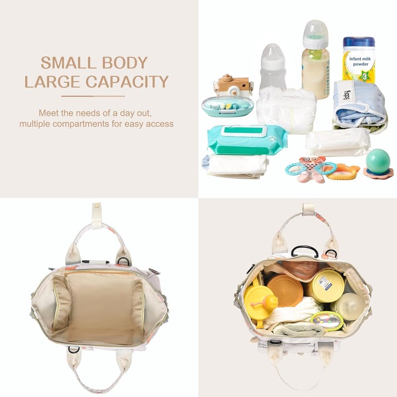 Mozzilog Small Diaper Bag Crossbody, Convertible 4 in 1 Compact Baby Bag for Mom, Mini Travel Mommy Tote w/Shoulder for Stroller,Toddler Daiper Backpack with Insulated Pockets (Off White Animal) - Image 3